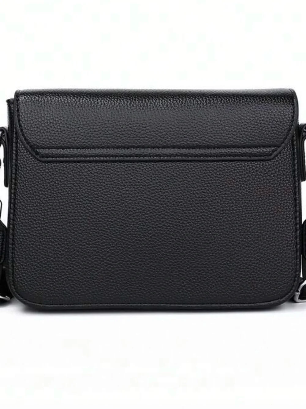 Black Mens Leather Messenger Bag with Metal Buckle